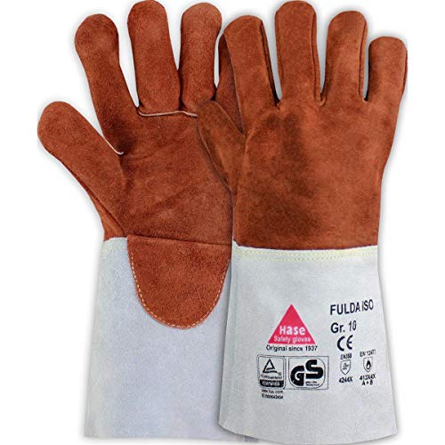 10 Paar Hase Safety Gloves Fulda-Iso Schweißerhandschuhe lang, Leder-Arbeitshandschuhe mit Stulpe Größe XXXL (12) von Hase Safety Gloves