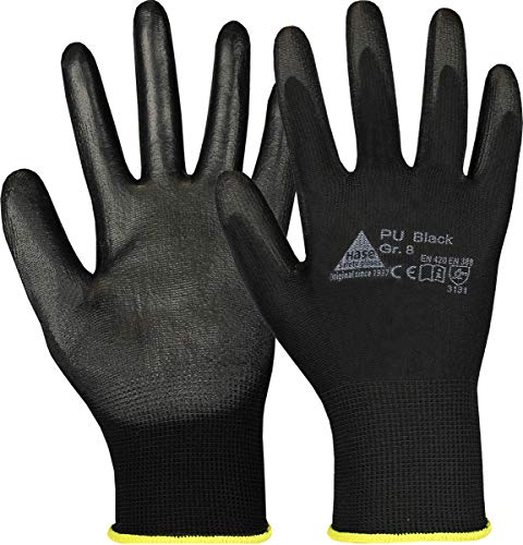 10 Paar Hase Safety Gloves PU Black Nylonhandschuhe Arbeitshandschuhe mit PU-Beschichtung, ölbeständige Montagehandschuhe, Ideal für Feinarbeiten, Montage, Industrie Gr. L (09) von Hase Safety Gloves
