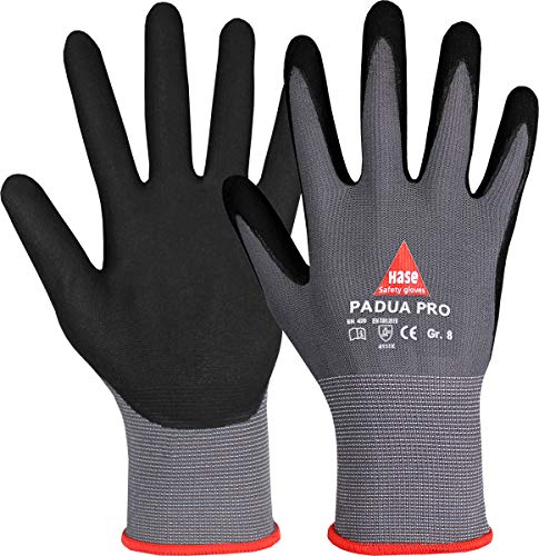 10 Paar Hase Safety Gloves Padua Pro Montagehandschuhe Arbeitshandschuhe mit Nitrilbeschichtung, Angenehmer Tragekomfort, Ideal für Handwerk, Automotive, Industrie, Gr. M (08) von Hase Safety Gloves