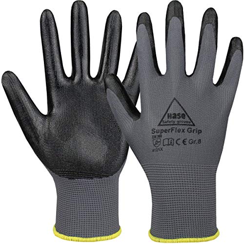 10 Paar Hase Safety Superflex Grip Nitril-Arbeitshandschuhe, rutschfeste Mechaniker-Handschuhe Größe L von Hase Safety Gloves