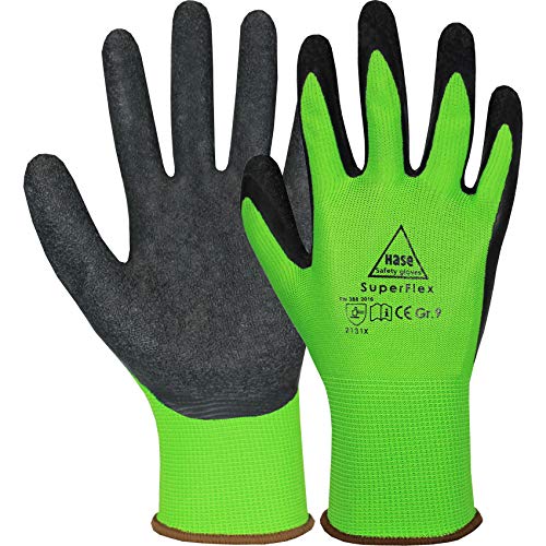 10 Paar Hase Superflex Arbeitshandschuhe mit Latexbeschichtung, Rutschfeste Gartenhandschuhe, Angenehmer, Ideal für Handwerk, Gartenarbeiten, Industrie Grün Gr. M (08) von Hase Safety Gloves