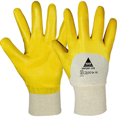 12 Paar Hase Safety Erfurt Lite Nitril-Arbeitshandschuhe teilbeschichtet, ölbeständige Nitrilhandschuhe mit Strickbund Größe L (09) von Hase Safety Gloves