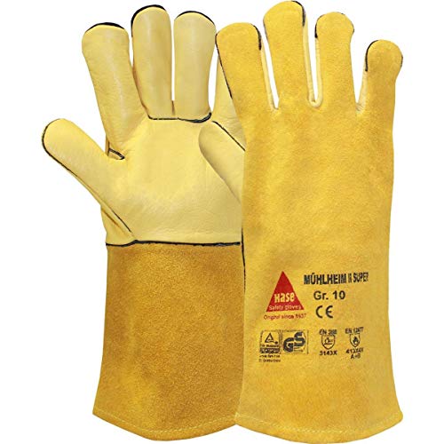6 Paar Hase Safety Gloves Mühlheim-I-Super Schweißerhandschuhe lang, Leder-Arbeitshandschuhe mit Stulpe Größe XL (10) von Hase Safety Gloves