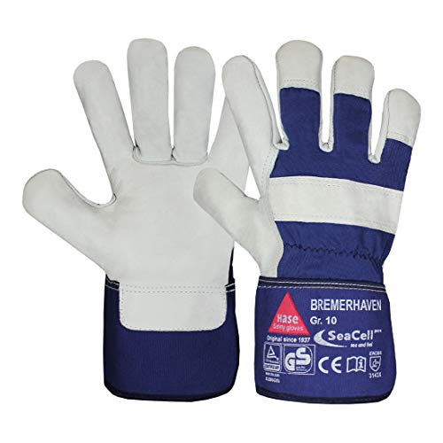 Hase Arbeitshandschuhe Bremerhaven Größe 10, Rindnarbenleder gefüttert mit SeaCell, allergikergeeignet 12 Stk von Hase Safety Gloves