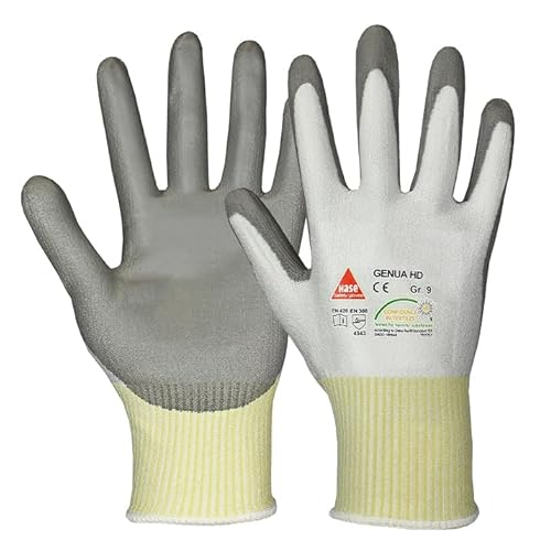 Hase Montagehandschuh Genua HD aus Sinomac-HIPPER-Faser, HD-PU Beschichtung an Handinnenflächen und Fingerkuppen, dass bietet einen Hervorragenden Schutz vor Schnittverletzungen (10, 8) von Hase Safety Gloves