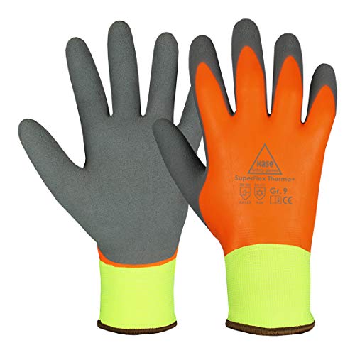 Hase Safety Winterhandschuhe SuperFlex Thermo+ Größe 11, Latex vollbeschichtet, neon-gelb/orange/grau, 10 Stk von Hase Safety Gloves