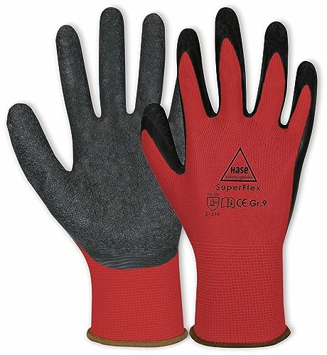 Hase Sicherheitshandschuhe Superflex red Größe 9, Polyamid/Latex 10 Stk von Hase Safety gloves