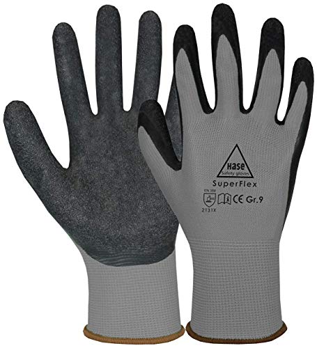 10 Paar Hase Superflex Arbeitshandschuhe - Schutz-Handschuhe für die Arbeit - EN 388/420 - Grau/Schwarz - 06/XS von Hase Safety