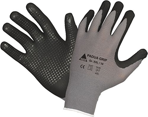 10 Paar - PADUA GRIP, 5-Fg.-Sicherheitshandschuhe, Nitril Foam genoppt - HASE - 508150 - Größe 9 von Hase