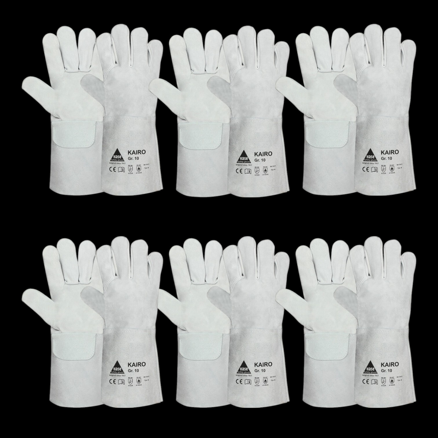Hase Kairo Schweißerhandschuh Arbeitshandschuh Rindspaltleder Größe 9 6 Sets von Hase