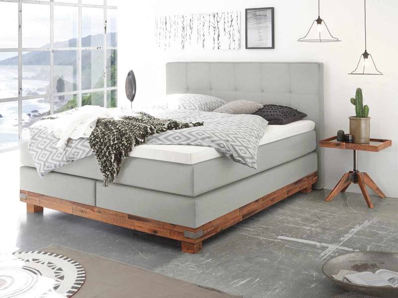Hasena Boxspringbett Boston Pronto 140 x 200 cm Akazie Vintage brown, lackiert (62) Stoff Pepe grey (335) Base-Top von Hasena Pronto