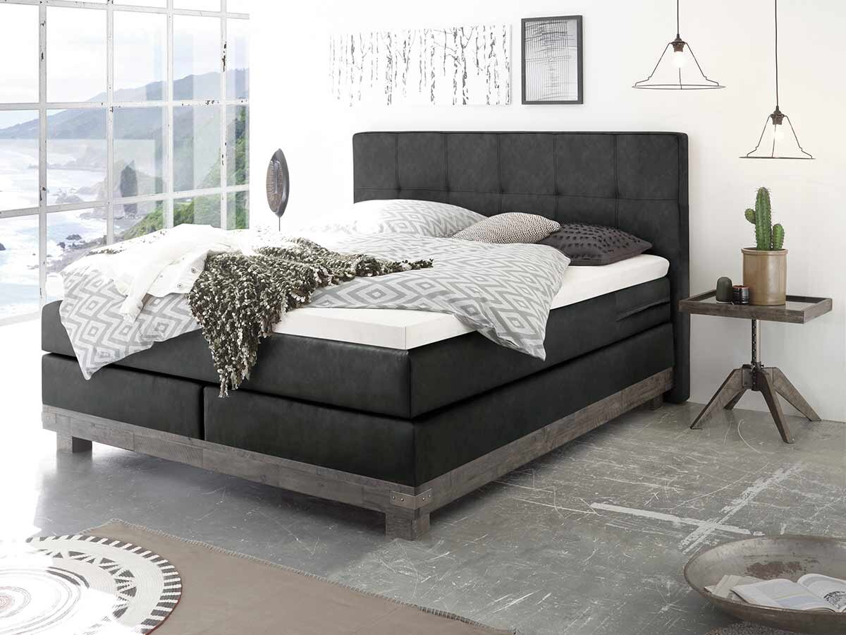 Hasena Boxspringbett Boston Pronto 160 x 200 cm Akazie Vintage grey, lackiert (64) Kunstleder Express smoke (336) Agrea-Top von Hasena Pronto