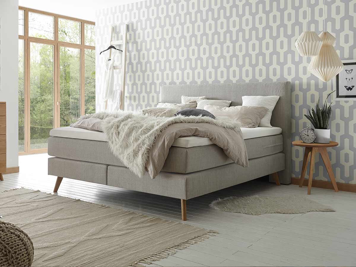 Hasena Boxspringbett Costa Pronto 180 x 200 cm Eiche bianco, gebürstet, geölt (73) Stoff Pepe grey (335) Base-Top von Hasena Pronto