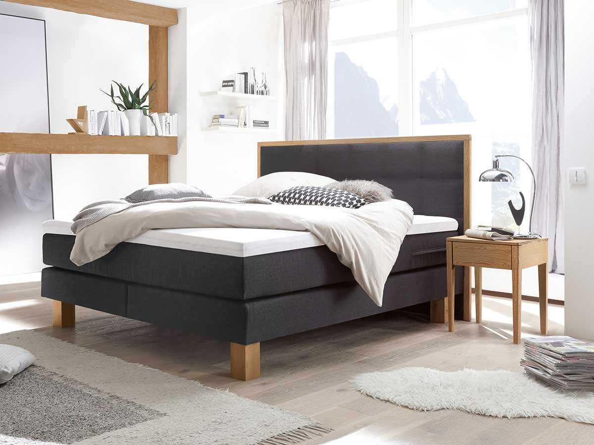 Hasena Boxspringbett Cottage Pronto Eiche bianco, gebürstet, geölt (73) 140 x 200 cm Stoff Pepe Anthracit (328) Agrea-Top von Hasena Pronto
