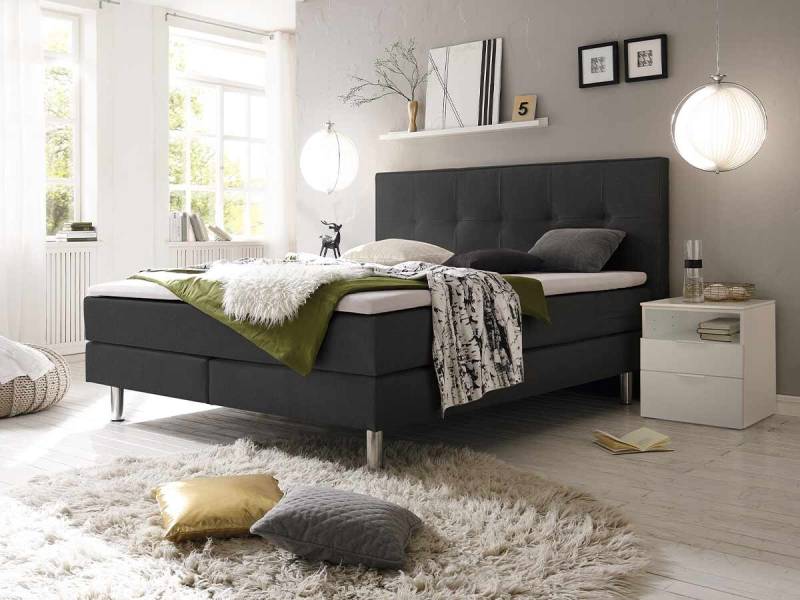 Hasena Boxspringbett Fleur Pronto 140 x 200 cm Stoff Pepe Anthracit (328) Base-Top von Hasena Pronto