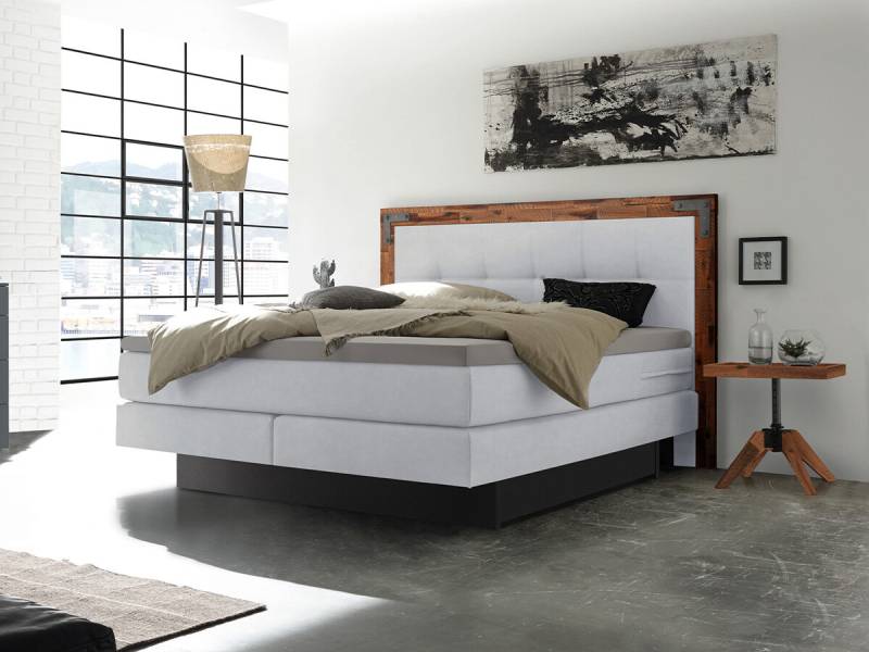 Hasena Boxspringbett Nevada Pronto Akazie Vintage brown, lackiert (62) Kunstleder Express white (323) 180 x 200 cm Superio-Top von Hasena Pronto