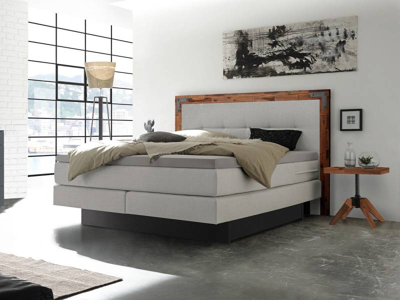 Hasena Boxspringbett Nevada Pronto Akazie Vintage brown, lackiert (62) Stoff Pepe grey (335) 160 x 200 cm Base-Top von Hasena Pronto