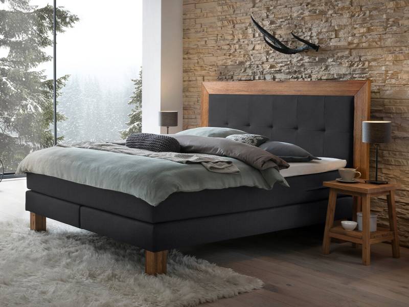 Hasena Boxspringbett Rustico Pronto Wildeiche natur gebürstet, geölt (93) Stoff Pepe Anthracit (328) 160 x 200 cm Base-Top von Hasena Pronto