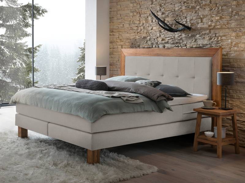 Hasena Boxspringbett Rustico Pronto Wildeiche natur gebürstet, geölt (93) Stoff Pepe grey (335) 180 x 200 cm Base-Top von Hasena Pronto