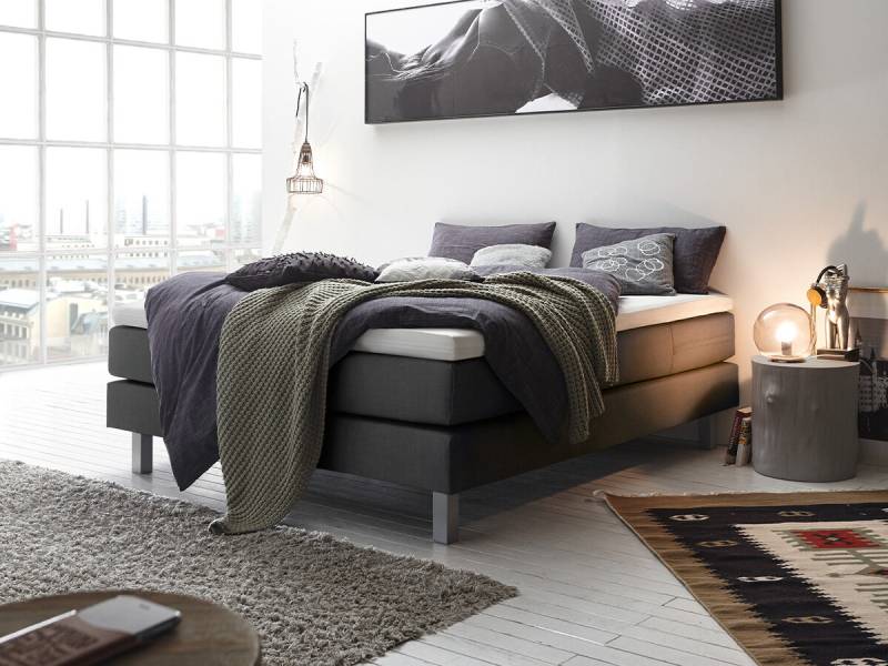 Hasena Boxspringliege Basio Pronto Stoff Pepe Anthracit (328) 140 x 200 cm Base-Top von Hasena Pronto