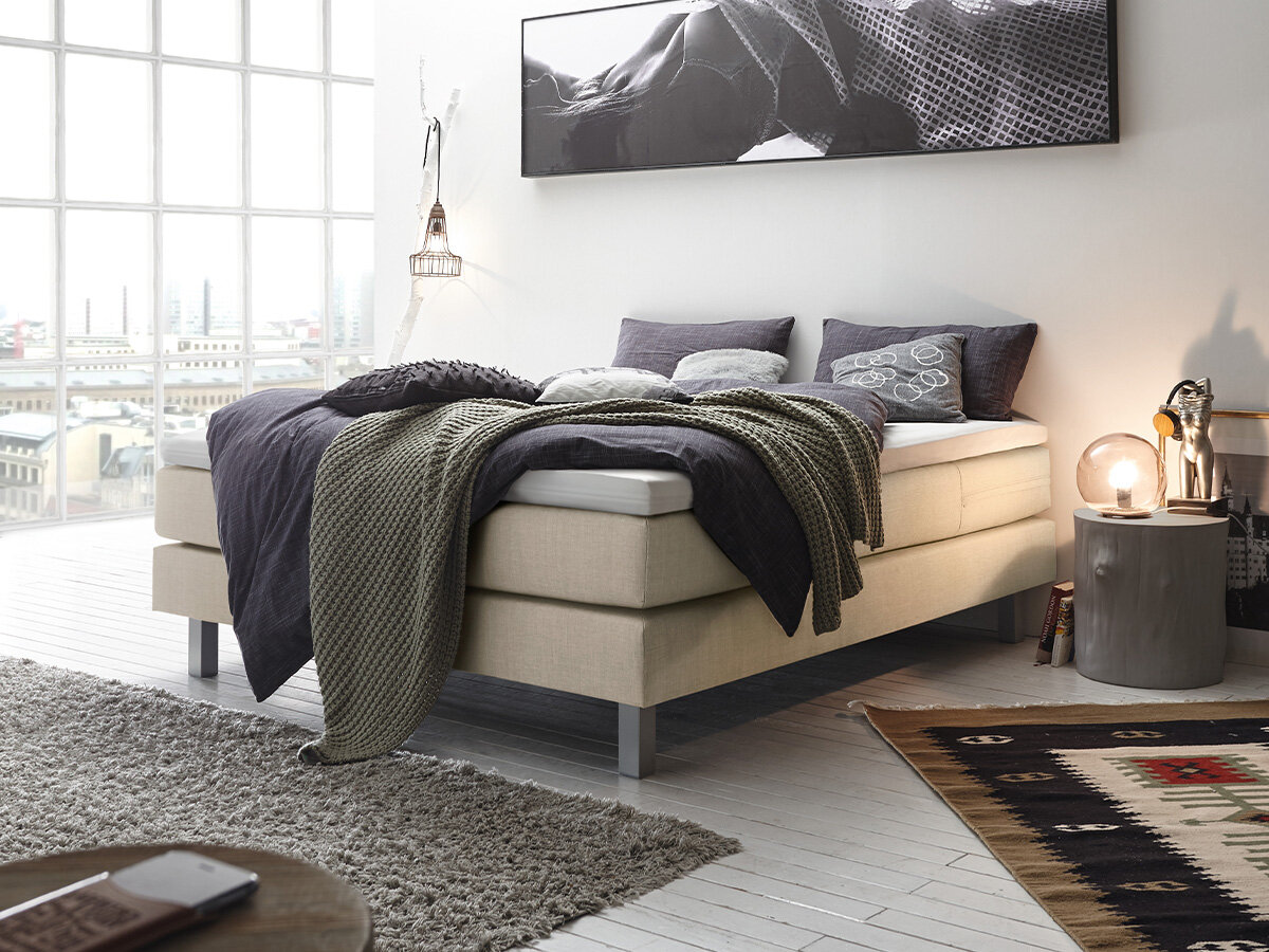 Hasena Boxspringliege Basio Pronto Stoff Pepe beige (327) 140 x 200 cm Superio-Top von Hasena Pronto