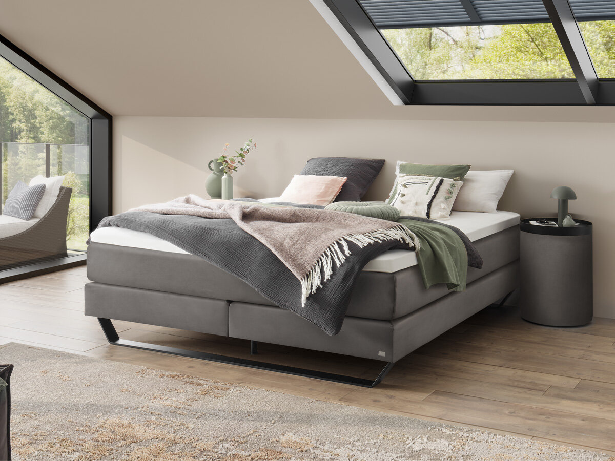 Hasena Boxspringliege Julieta Pronto 160 x 200 cm Monet steel (835) Glamour Top von Hasena Pronto