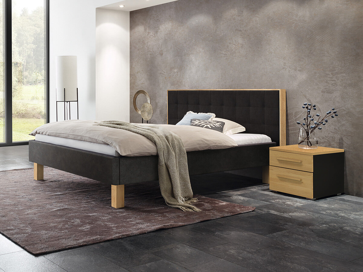 Hasena Pronto Polsterbett Noah Eiche bright geölt (74) Kunstleder Buffalo Shale (720) 180 x 200 cm 25 cm von Hasena Pronto