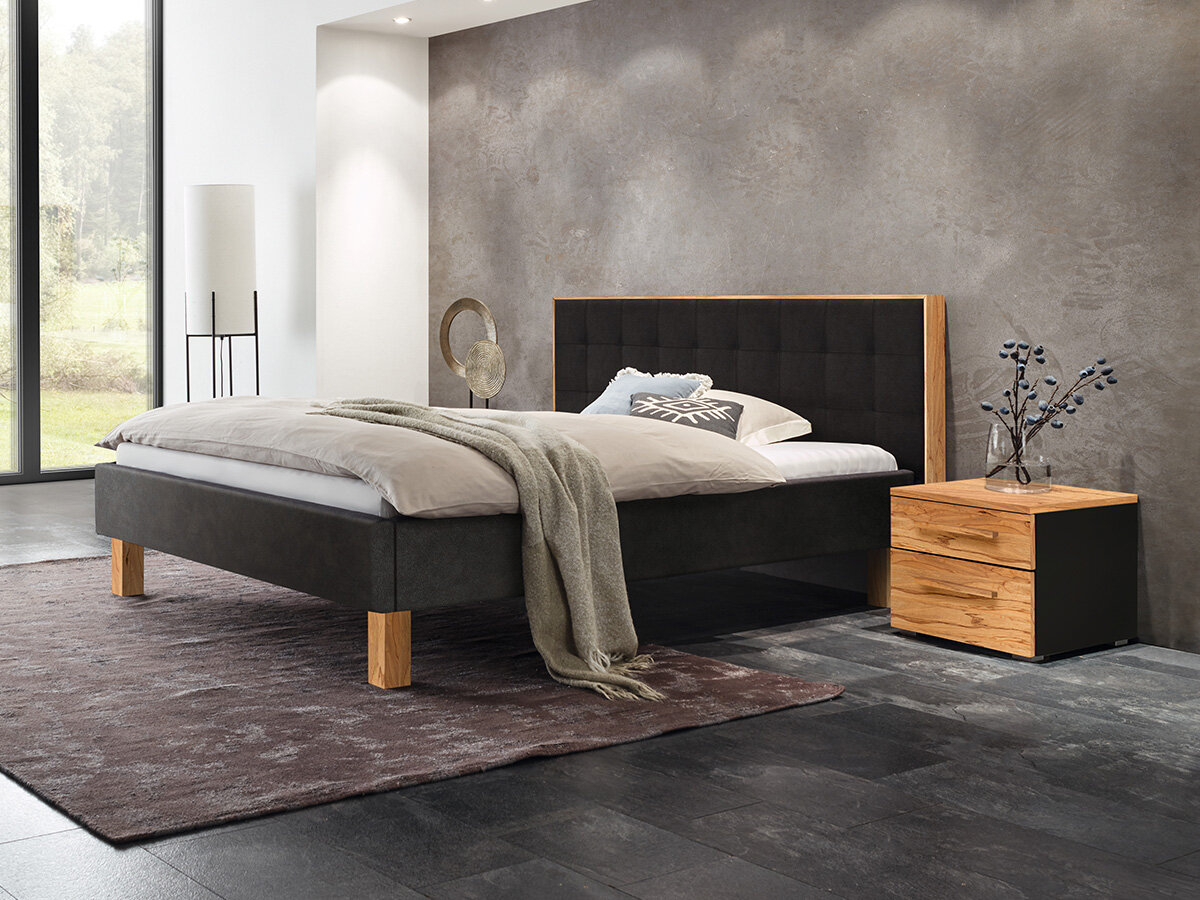 Hasena Pronto Polsterbett Noah Wildbuche natur, geölt (87)  Kunstleder Buffalo Shale (720) 180 x 200 cm 25 cm von Hasena Pronto