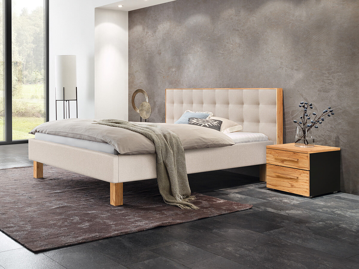Hasena Pronto Polsterbett Noah Wildbuche natur, geölt (87)  Stoff Pepe beige (327) 160 x 200 cm 25 cm von Hasena Pronto