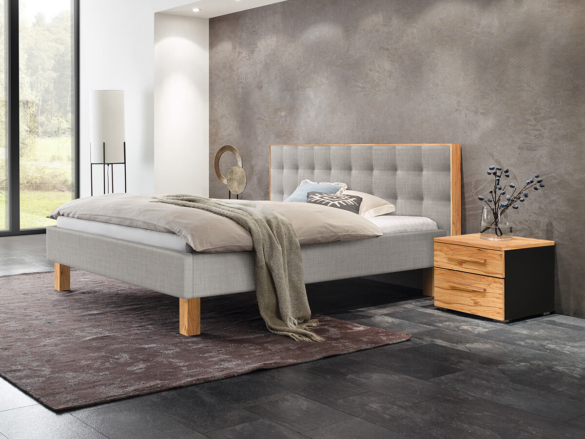 Hasena Pronto Polsterbett Noah Wildbuche natur, geölt (87)  Stoff Pepe grey (335) 180 x 200 cm 20 cm von Hasena Pronto