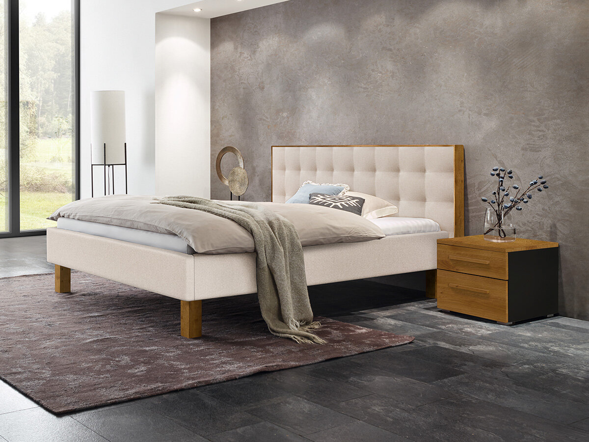 Hasena Pronto Polsterbett Noah Wildeiche natur geölt (99) Stoff Pepe beige (327) 180 x 200 cm 25 cm von Hasena Pronto