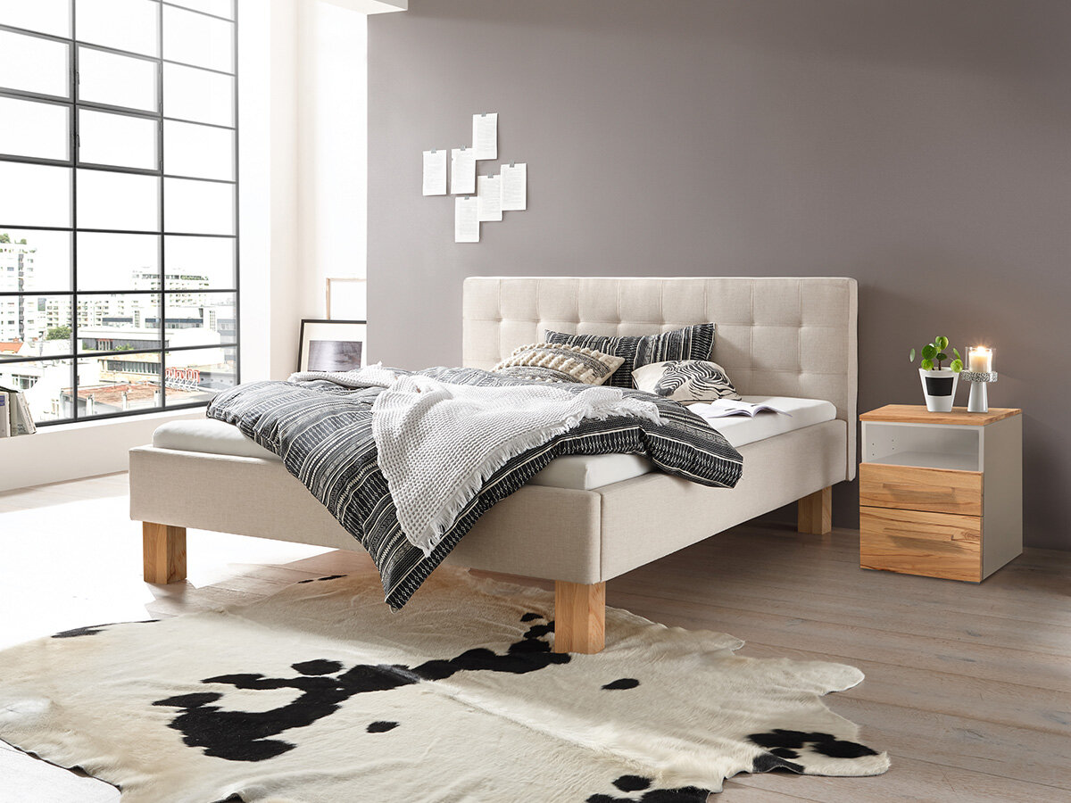 Hasena Pronto Polsterbett Noemi Wildbuche natur geölt (87) Stoff Pepe beige (327) 180 x 200 cm 25 cm von Hasena Pronto