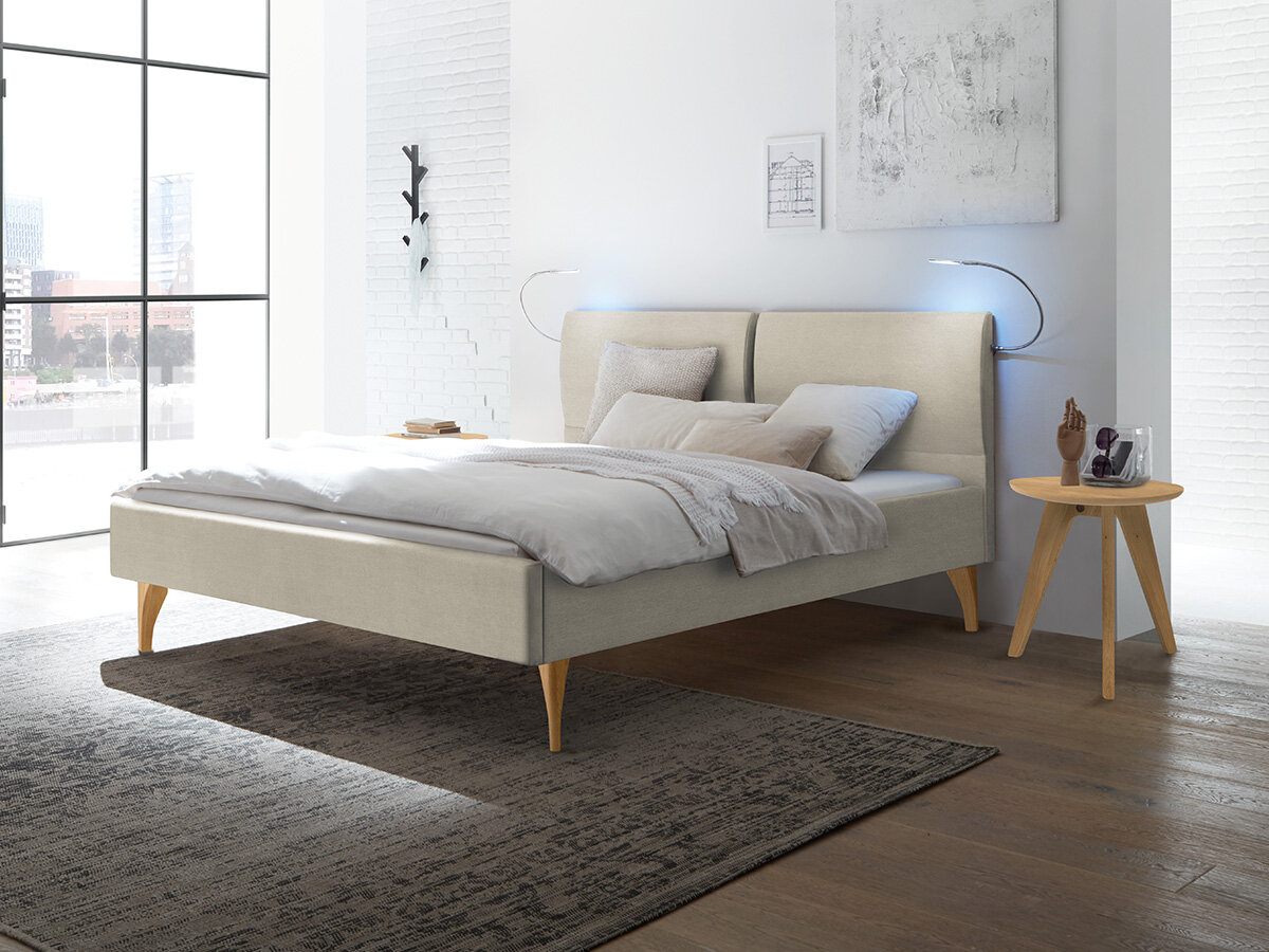 Hasena Pronto Polsterbett Tamara Eiche bright geölt (74) Stoff Pepe beige (327) 180 x 200 cm 20 cm von Hasena Pronto