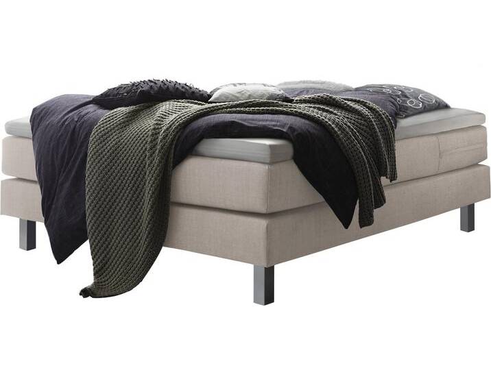 Boxspringbett HASENA Basio , beige (beige, metall alu), B:160cm L:200cm, Komplettbetten, Boxspringbett, ohne Kopfteil, Bezugsstoffe, Federkernmatratze von Hasena