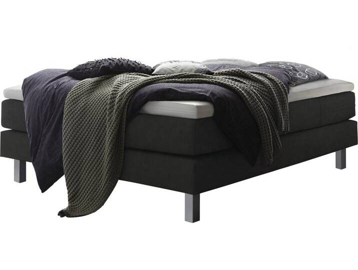 Boxspringbett HASENA Basio , schwarz (anthrazit, metall alu), B:140cm L:200cm, Komplettbetten, Boxspringbett, ohne Kopfteil, Bezugsstoffe, Federkernmatratze von Hasena
