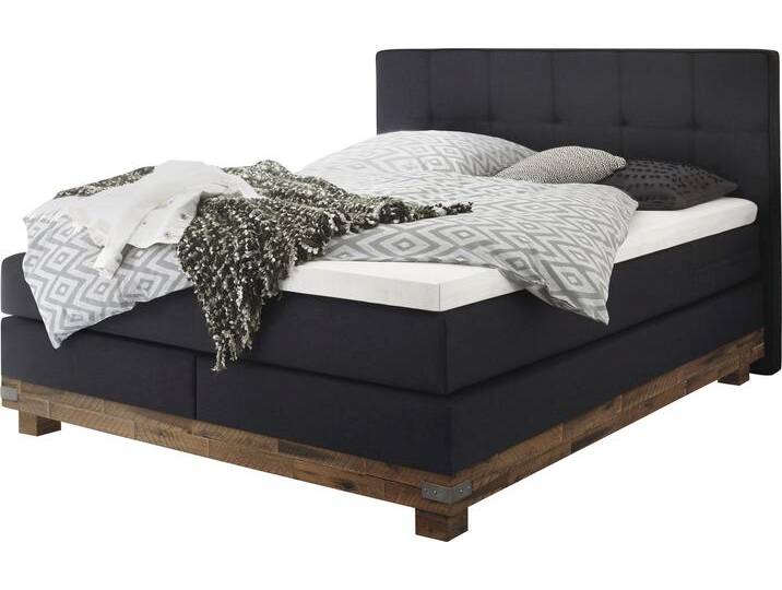 Boxspringbett HASENA Boston , braun (anthrazit, akazie grau), B:148cm L:210cm, Komplettbetten, Boxspringbett, Massivholz-Sockel, Punktsteppung im Kopfteil, Federkernmatratze von Hasena