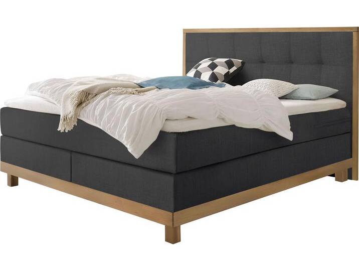 Boxspringbett HASENA Chalet , braun (anthrazit, eiche bianco), B:188cm L:205cm, Komplettbetten, Boxspringbett, Boxspringbett, Kopfteil in massiver Eiche, Eichenrahmen mit Füssen von Hasena