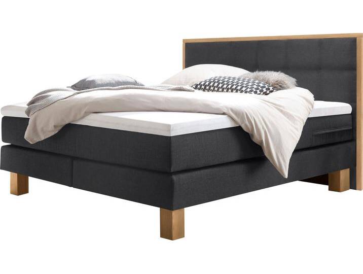 Boxspringbett HASENA Cottage , braun (anthrazit, eiche bianco), B:188cm L:210cm, Komplettbetten, Boxspringbett, stabile Eichenfüsse, gepolsterte Kopfteile mit Eiche gerahmt von Hasena