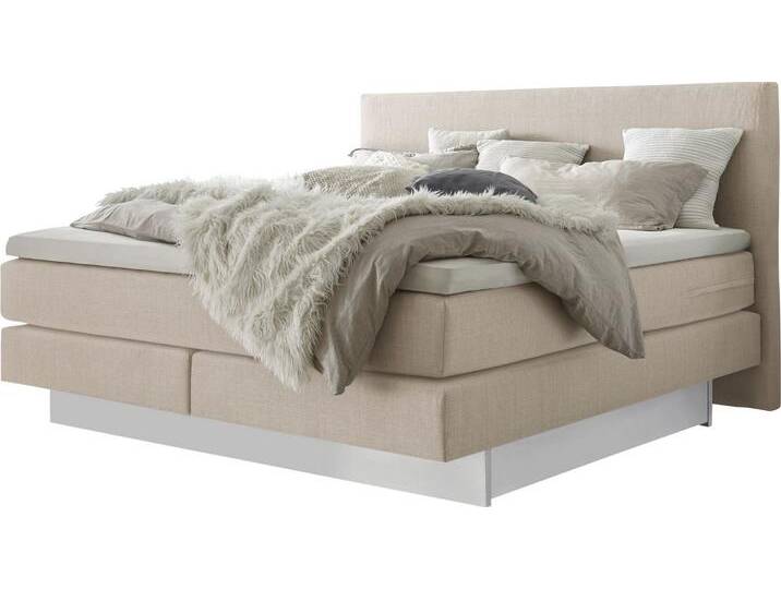 Boxspringbett HASENA Denver , beige (beige, weiß), B:188cm L:210cm, Komplettbetten, Boxspringbett, Boxspringbett, Sockel, zwei Bettkästen inkl. gedämpftem Selbsteinzug von Hasena