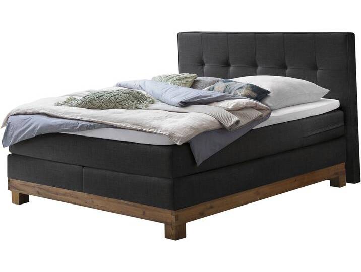 Boxspringbett HASENA Finca , schwarz (anthrazit, wildeiche natur), B:148cm L:210cm, Komplettbetten, Boxspringbett, mit Punktstepung im Kopfteil, Unterbau in Wildeiche, Federkernmatratze von Hasena