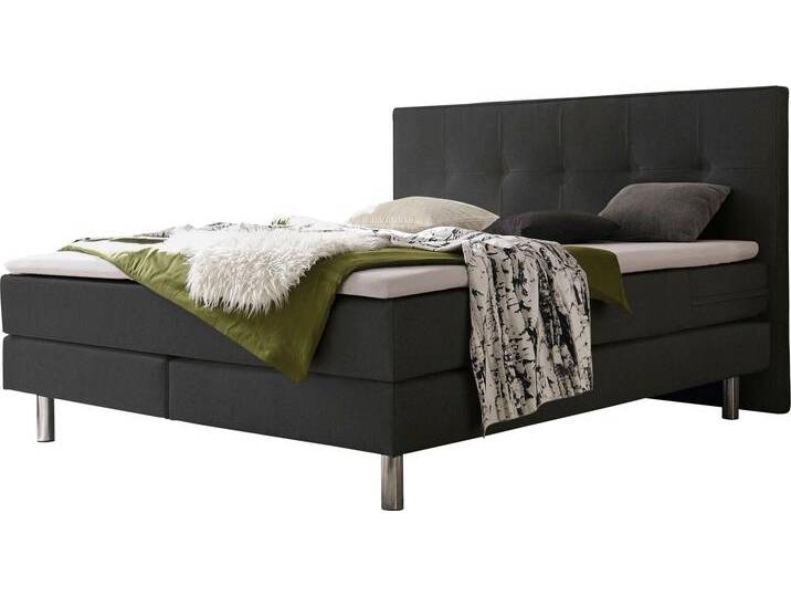 Boxspringbett HASENA Fleur , schwarz (anthrazit, metall chrom), B:188cm L:210cm, Komplettbetten, Boxspringbett, Boxspringbett, runde Chromfüsse, weiche Bezüge mit feinen Ziernähten von Hasena