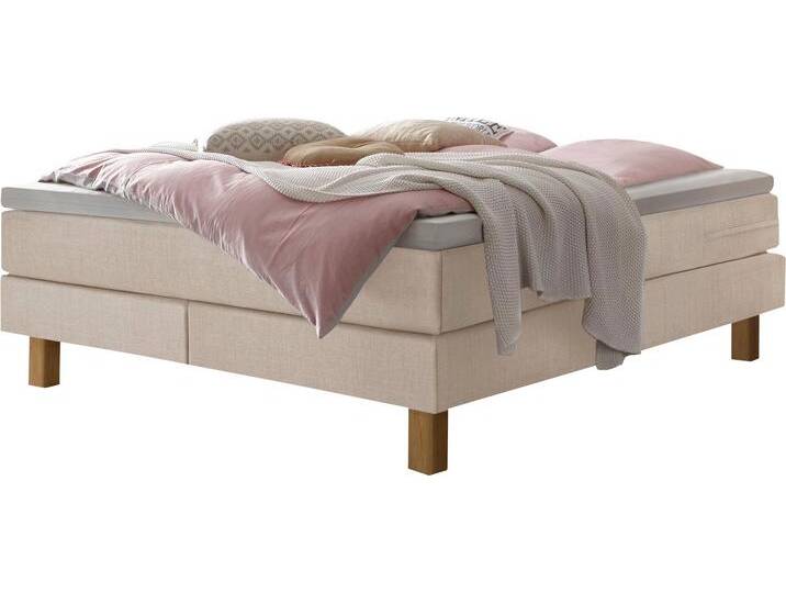 Boxspringbett HASENA Isoba , beige (beige, eiche bianco), B:160cm L:200cm, Komplettbetten, Boxspringbett, ohne Kopfteil, frei im Raum, Stoffvarianten, Federkernmatratze von Hasena