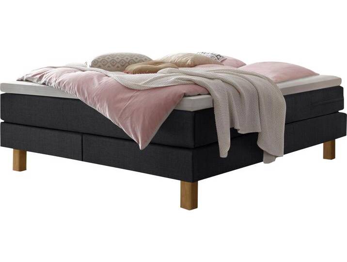Boxspringbett HASENA Isoba , braun (anthrazit, eiche bianco), B:180cm L:200cm, Komplettbetten, Boxspringbett, ohne Kopfteil, frei im Raum, Stoffvarianten, Federkernmatratze von Hasena