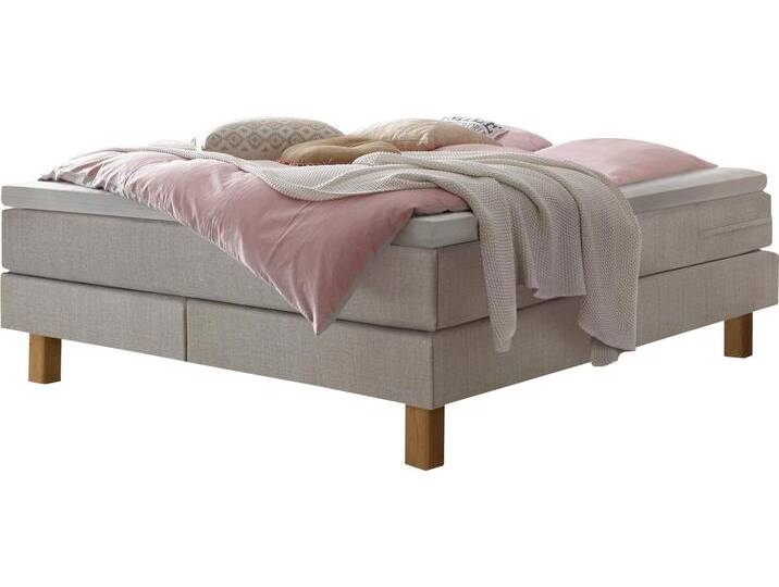Boxspringbett HASENA Isoba , grau (grau, eiche bianco), B:160cm L:200cm, Komplettbetten, Boxspringbett, ohne Kopfteil, frei im Raum, Stoffvarianten, Federkernmatratze von Hasena