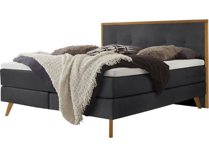 Boxspringbett HASENA Nordic , braun (anthrazit, eiche bianco), B:148cm L:205cm, Komplettbetten, Boxspringbett, modernes Design, Nordic Bett, gestepptes Kopfteil, Eichenholz von Hasena