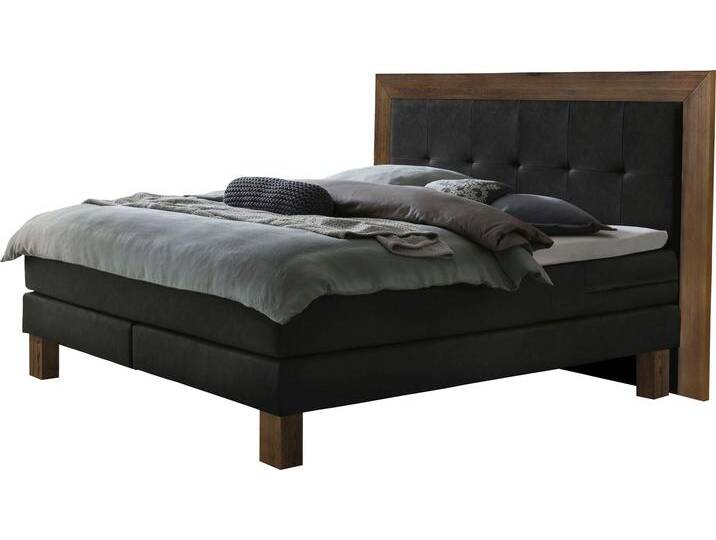 Boxspringbett HASENA Rustico , schwarz (anthrazit, wildeiche natur), B:204cm L:206cm, Komplettbetten, Boxspringbett, Umrandung in Wildeiche, Punktsteppung im Kopfteil, Federkernmatraze von Hasena
