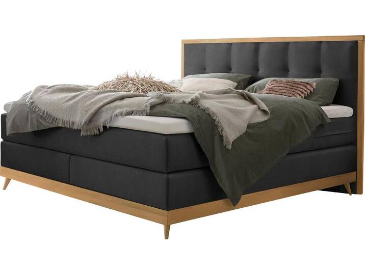 Boxspringbett HASENA Villa , braun (anthrazit, eiche bianco), B:168cm L:205cm, Komplettbetten, Boxspringbett, Boxspringbett, edle Polsterteile, Sockel und Kopfteil aus heller Eiche von Hasena