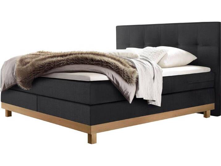 HASENA Boxspringbett Bella, mit Punktsteppung im Kopfteil, Sockel in Eiche, Federkernmatratze, grau, Matratze H3, mit Topper Agrea von Hasena