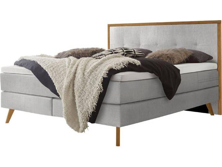 HASENA Boxspringbett Nordic, modernes Design, Nordic Bett, gestepptes Kopfteil, Eichenholz, grau, Matratze H3, mit Topper Agrea, Liegekomfort medium von Hasena