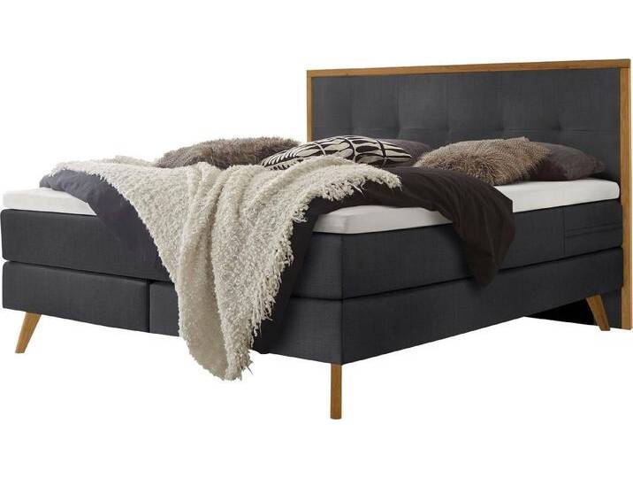 HASENA Boxspringbett Nordic, modernes Design, Nordic Bett, gestepptes Kopfteil, Eichenholz, grau, Matratze H3, mit Topper Base, Liegekomfort fest von Hasena